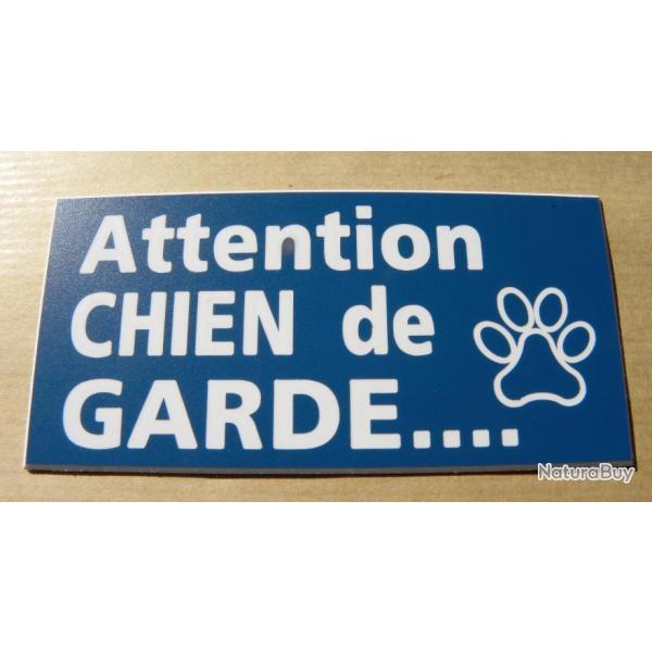 Plaque adhsive "Attention CHIEN de GARDE" format 48 x 100 mm fond BLEU