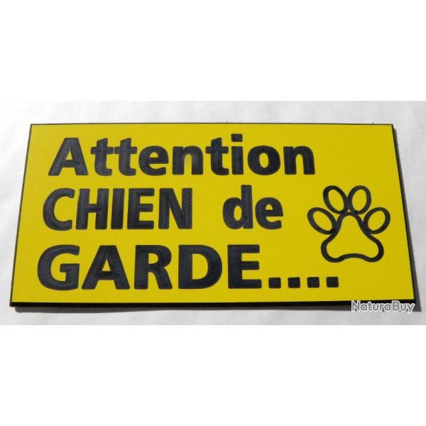 Plaque adhsive "Attention CHIEN de GARDE" format 48 x 100 mm fond JAUNE