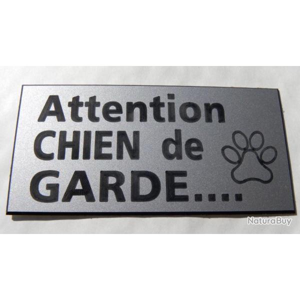 Plaque adhsive "Attention CHIEN de GARDE" format 48 x 100 mm fond ARGENT
