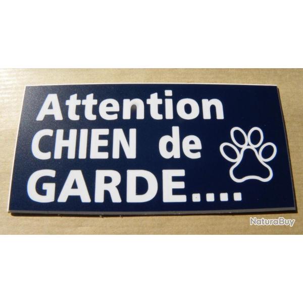 Plaque adhsive "Attention CHIEN de GARDE" format 48 x 100 mm fond BLEU MARINE