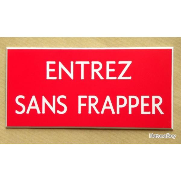 Plaque adhsive "ENTREZ SANS FRAPPER" format 48 x 100 mm fond ROUGE
