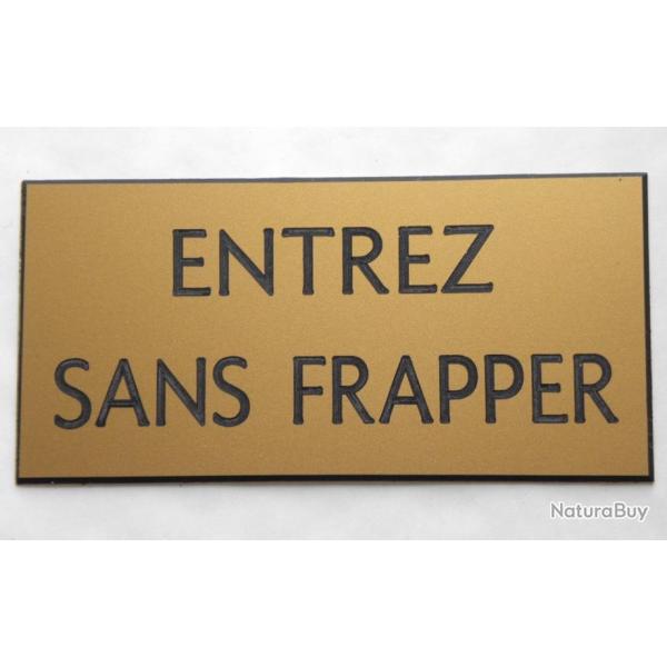 Plaque adhsive "ENTREZ SANS FRAPPER" format 48 x 100 mm fond OR