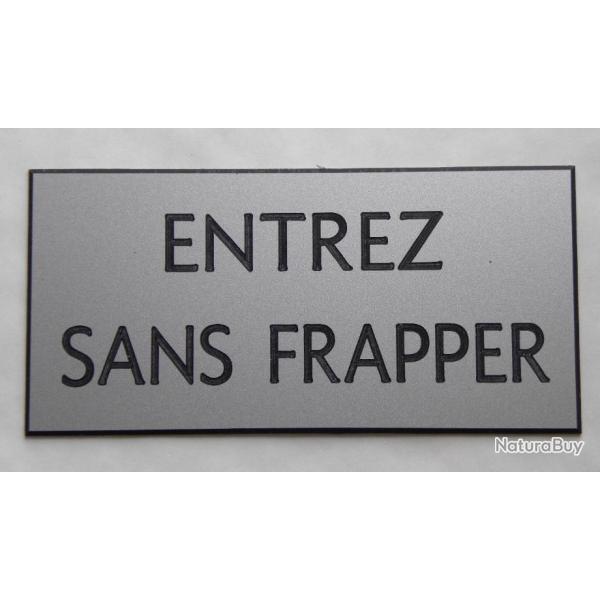 Plaque adhsive "ENTREZ SANS FRAPPER" format 48 x 100 mm fond ARGENT