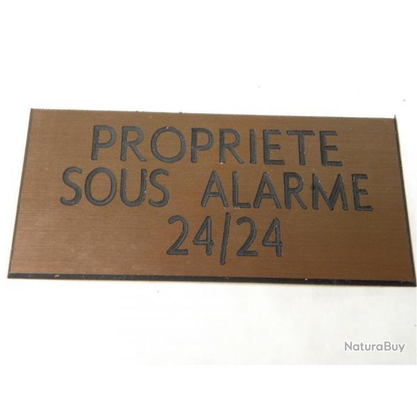 Pancarte  "PROPRIETE SOUS ALARME 24/24" format 75 x 150 mm fond CUIVRE