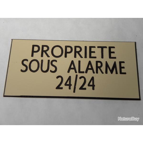 Plaque adhsive "PROPRIETE SOUS ALARME 24/24" format 48 x 100 mm fond IVOIRE