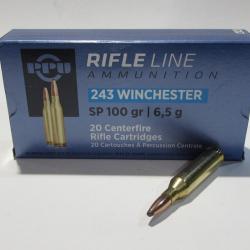 1 boites neuve de 20 cartouches Partizan  de calibre 243 Winchester, 100 grains , SP