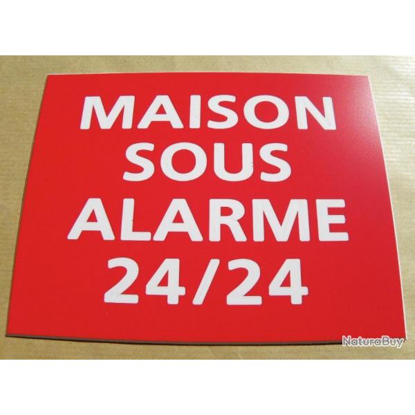 Pancarte adhsive "MAISON SOUS ALARME 24/24" format 150 x 115 mm fond ROUGE
