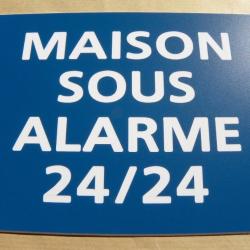 Pancarte adhésive "MAISON SOUS ALARME 24/24" format 150 x 115 mm fond BLEU