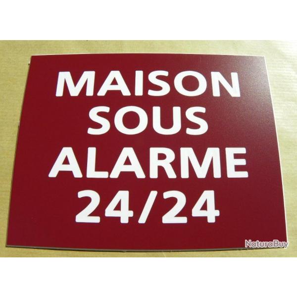 Pancarte adhsive "MAISON SOUS ALARME 24/24" format 150 x 115 mm fond LIE DE VIN