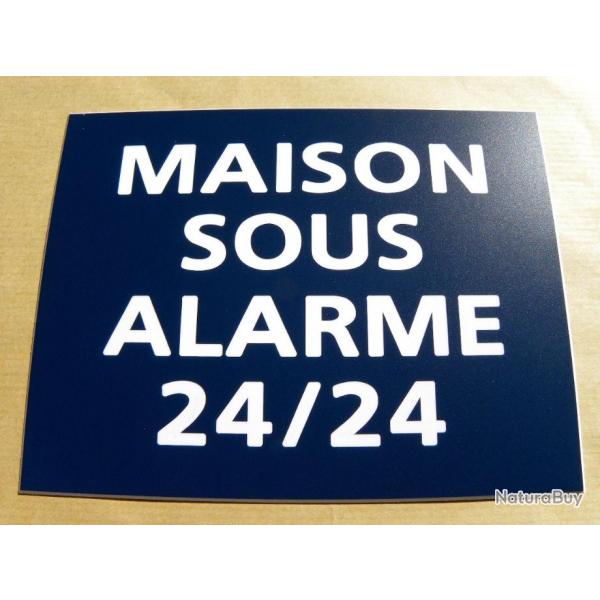 Pancarte adhsive "MAISON SOUS ALARME 24/24" format 150 x 115 mm fond BLEU MARINE