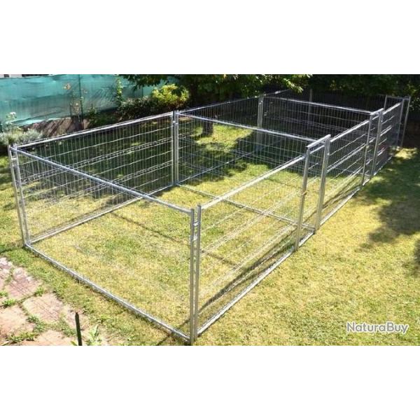 Chenil triple accol 3 x 100 m chenil XXL enclos chien parc chien cage chien chenil GALVANISE