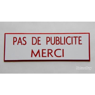 Plaquette Aluminium Brossé "STOP PAS DE PUB MERCI" - 4x8 Cm - Percée 4 Coins - Neuf - France