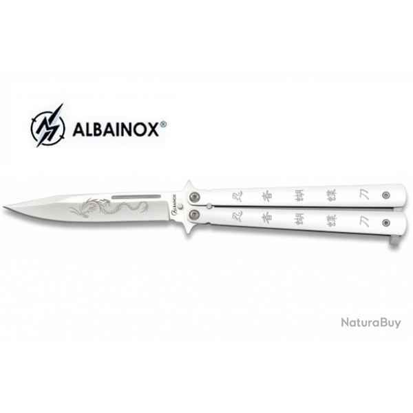 Couteau papillon militaire Ninja dragon blanc  manche Alu  lame de 10.5 cm