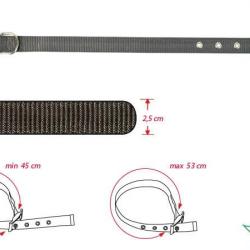 Collier pour chien nylon gris fonce 25 x 45/53