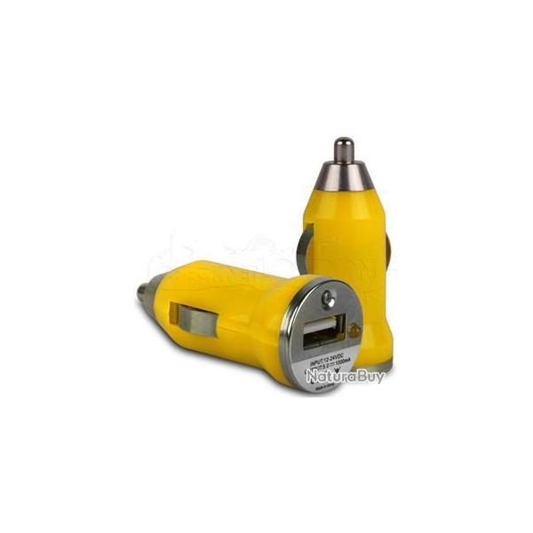 Chargeur USB Allume Cigare 1A pour iPhone Samsung Android GPS MP3, Couleur: Jaune