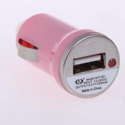 Chargeur USB Allume Cigare 1A pour iPhone Samsung Android GPS MP3, Couleur: Rose