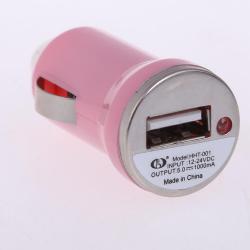 Chargeur USB Allume Cigare 1A pour iPhone Samsung Android GPS MP3, Couleur: Rose