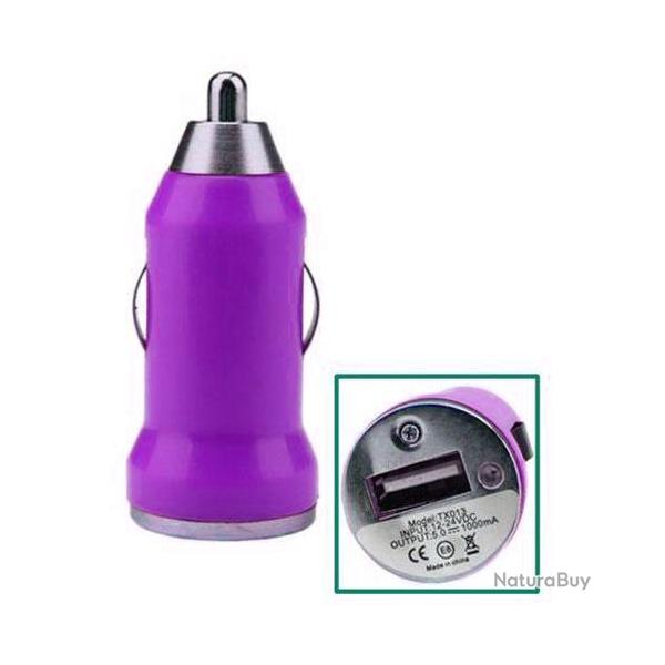 Chargeur USB Allume Cigare 1A pour iPhone Samsung Android GPS MP3, Couleur: Violet