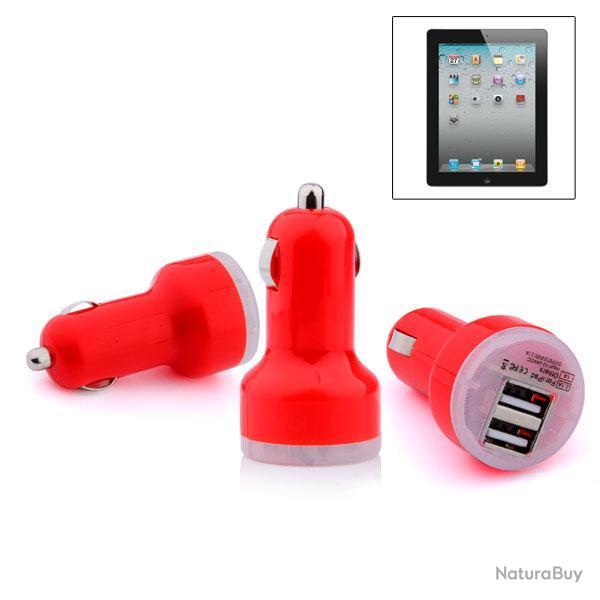 Double chargeur USB Voiture Allume Cigare pour iPhone iPad Tablettes Samsung Sony GPS, Couleur: Rou