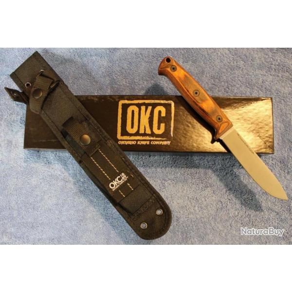 Couteau Ontario Bushcraft Field Knife Lame Acier 5160 Manche Bois Etui Nylon Made USA ON8696
