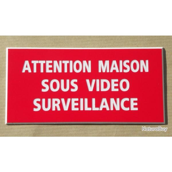 Plaque adhsive "ATTENTION MAISON SOUS VIDEO SURVEILLANCE" format 48 x 100 mm fond ROUGE