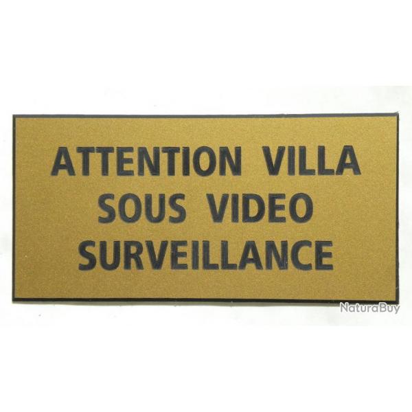 Plaque adhsive "ATTENTION VILLA SOUS VIDEO SURVEILLANCE" format 48 x 100 mm fond OR