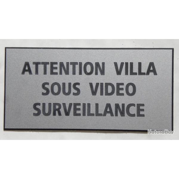 Plaque adhsive "ATTENTION VILLA SOUS VIDEO SURVEILLANCE" format 48 x 100 mm fond ARGENT