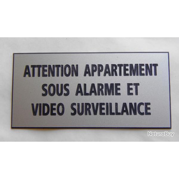 Plaque adhsive "ATTENTION APPARTEMENT SOUS ALARME ET VIDEO SURVEILLANCE" format 48 x 100 mm ARGENT