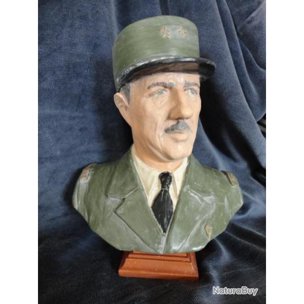 Buste du Gnral de Gaulle, polychrome vert kaki