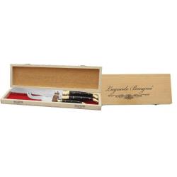 COFFRET 3 COUTEAUX DE TABLE COLLECTION LAGUIOLE BOUGNA LAME ACIER 420 MANCHE CORNE