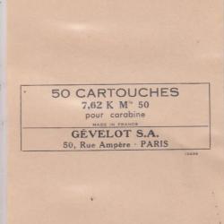 Une étiquette GEVELOT - SFM neuve et originale  30 M1 CARBINE (5936)