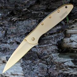 Couteau Kershaw LEEK 24K Gold Plated A/O Lame Acier 14C28N Manche Acier Made USA KS1660G