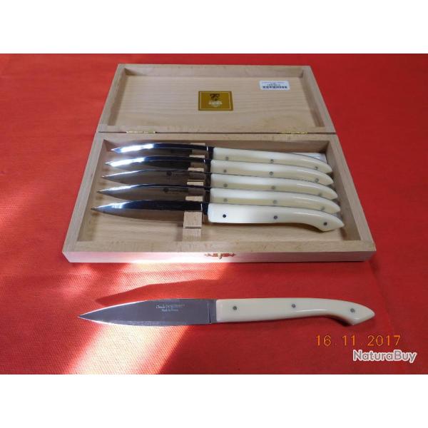6 couteaux de table manche ivoirine, Claude DOZORME, rf 4590