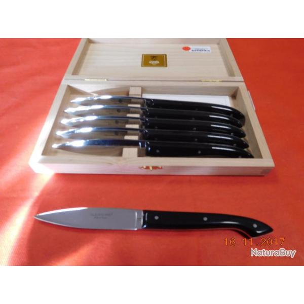 6 couteaux de table manche noir , Claude DOZORME, rf 4613