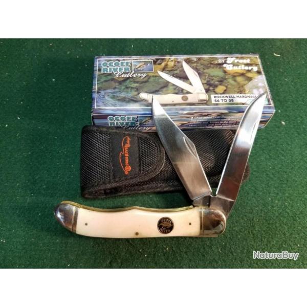 Couteau 2 Lames Frost Cutlery Ocoee River Folding Lames Acier Carbone Manche Os Etui Nylon FOC550WSb