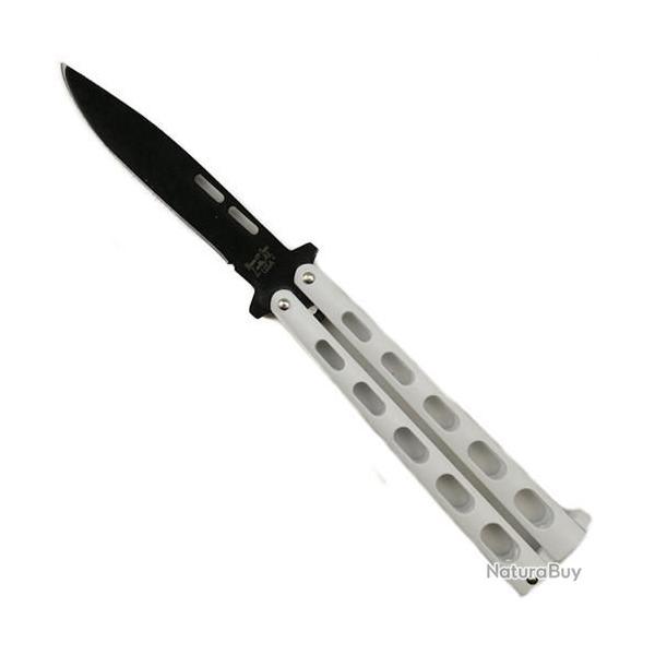 Couteau Papillon Balisong Butterfly Bear & Son Carbon 1095 Manche Zinc Made USA BC115W