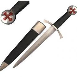 Dague Templière de Combat forgée avec fourreau cuir Motif croix templier rouge