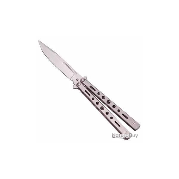 Couteau papillon Militaire Chrome Alu lame de 10,2 cm