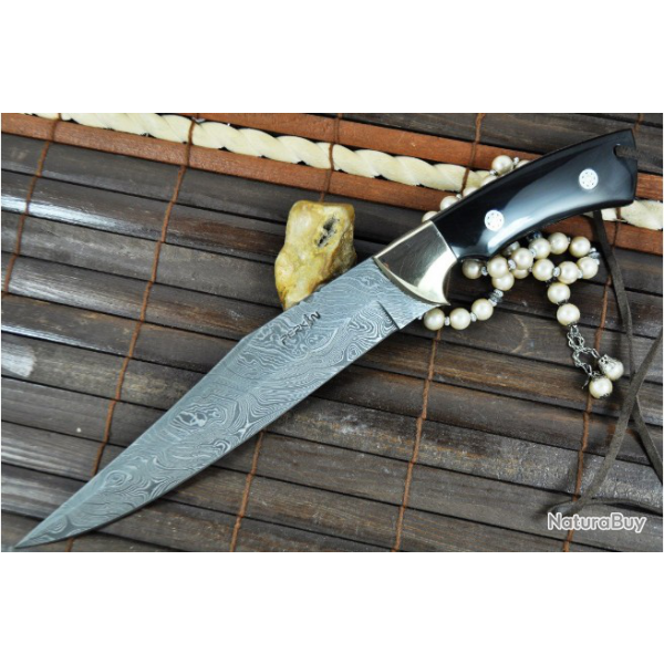 Bowie  couteau de chasse en acier  Damas avec la gaine (3)