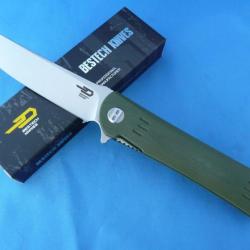 Couteau Bestech Knives Tanto Kendo Lame Acier D2 Manche Green G-10 Linerlock BTKG06B1