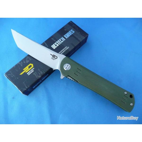 Couteau Bestech Knives Tanto Kendo Lame Acier D2 Manche Green G-10 Linerlock BTKG06B1