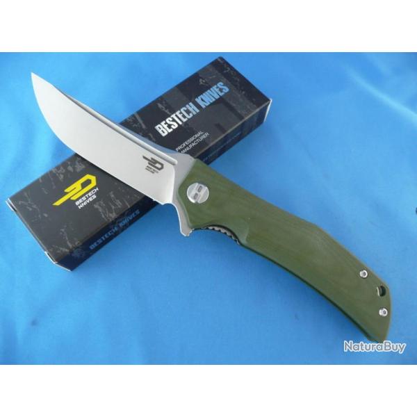 Couteau Bestech Knives Scimitar Lame Acier D2 Manche Green G-10 Linerlock BTKG05B1