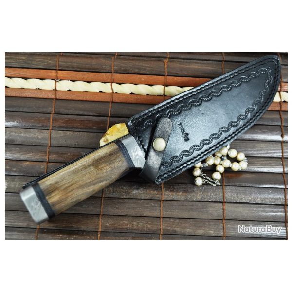 Couteau de chasse Damas et bois de Frne (2)