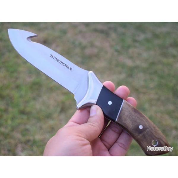 Couteau de Chasse Winchester Guthook Lame Acier Inox Manche Bois Etui Nylon G2241783
