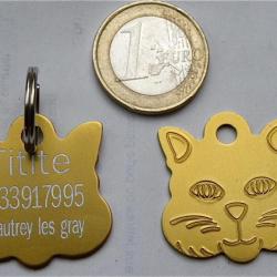 MEDAILLE Gravée chat dorée grand modèle gravure, personnalisation offerte