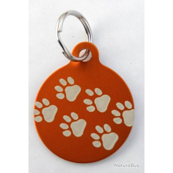 MEDAILLE Grave chien orange 32 mm"patte" grand modle gravure, personnalisation offerte