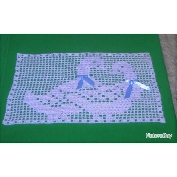Napperon 2 Oies en coton blanc . Collection animaux de la ferme. Dco textile linge de table.