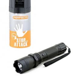 Shocker lampe BETA 2 400 000 V + Bombe lacrymogène gaz poivre Stop Attack 40mL Perfecta OFFERTE