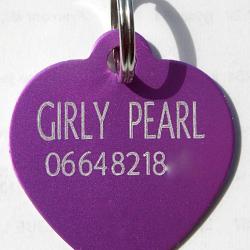 MEDAILLE Gravée coeur chat chien violet grand modèle gravure, personnalisation offerte