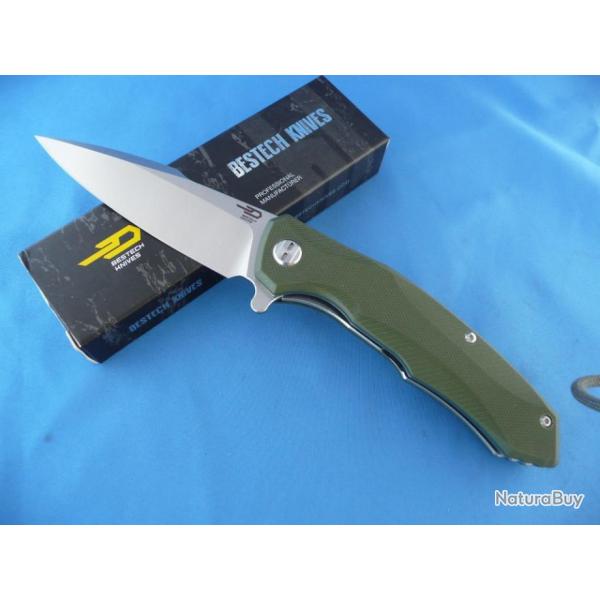 Couteau Bestech Knives Warwolf Lame Acier D2 Manche OD Green G-10 Linerlock BTKG04B